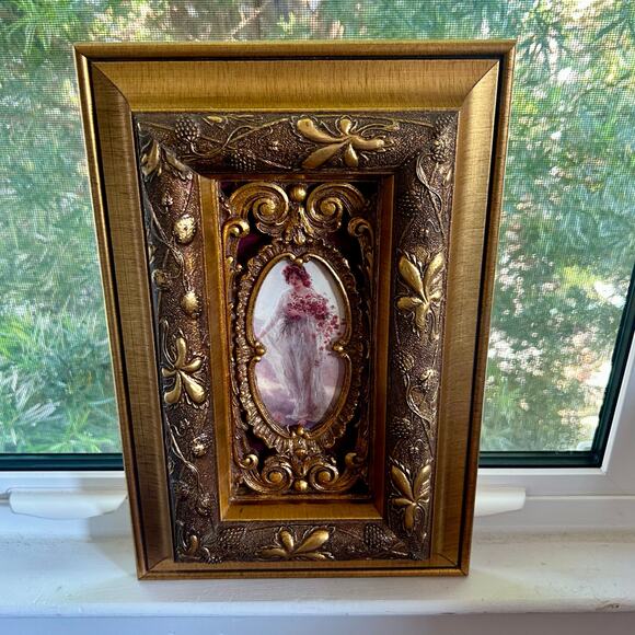 Vintage Ornate Gold Framed Print of Woman with Flowers, Victorian Style Wall Art - Picture 11 of 16